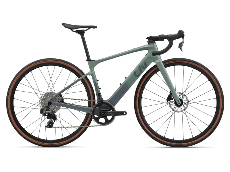 Liv Avail Advanced E+ Elite AR eRoad Bike in Eucalyptus/Blue Grey