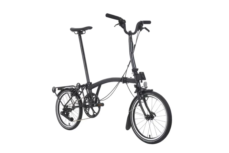 Brompton P Line 12 Speed Superlight Titanium Mid Bar  with roller rack in Midnight Black Metallic-1