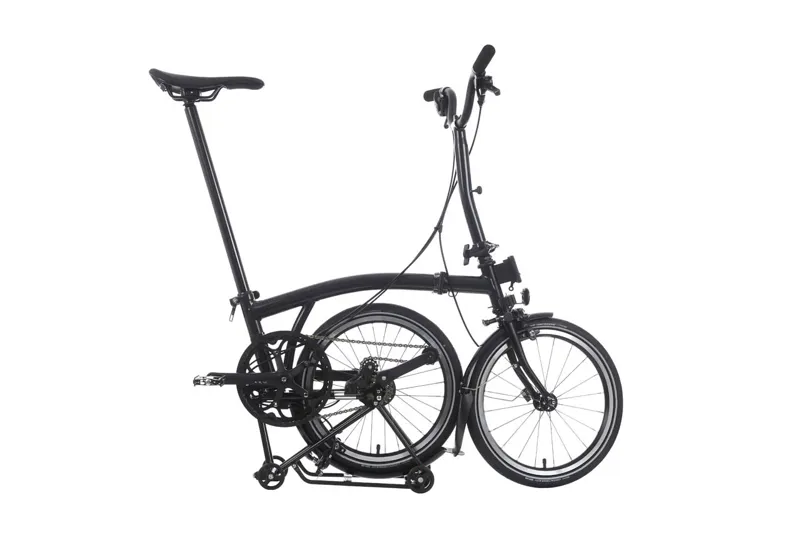 Brompton P Line 12 Speed Superlight Titanium Mid Bar  with roller rack in Midnight Black Metallic-2