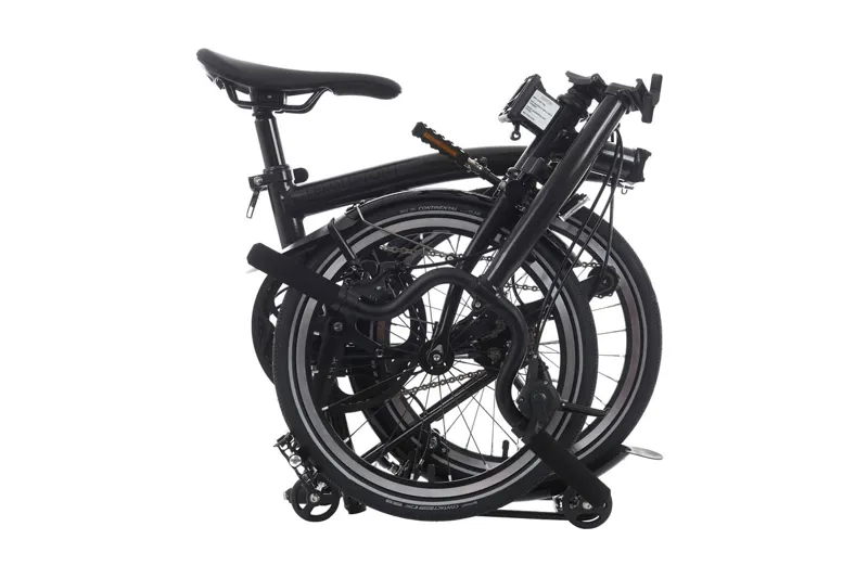 Brompton P Line 12 Speed Superlight Titanium Mid Bar  with roller rack in Midnight Black Metallic-3